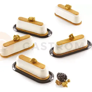 Sada černých podstavců pro skladování dortů, sušenek, dezertů a pralin - 100 ks., 42x102 mm | SILIKOMART, Small Tray Éclair