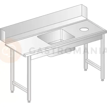 Počítačový stůl Stůl pro nakládání do myčky nádobí z nerezové oceli s otvorem na odpad a dřezem 1400x700x850 mm | DORA METAL, DM-3257