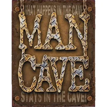 Plechová cedule Plechová cedule Man Cave - Diamond Plate 40 cm x 32 cm