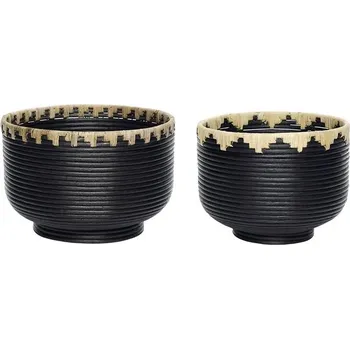 Ratanový koš Hübsch černý / přírodní set 2 ks