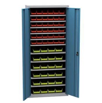 Skříň s plastovými zásobníky (60 ks) PRSPP13A, šedá/modrá