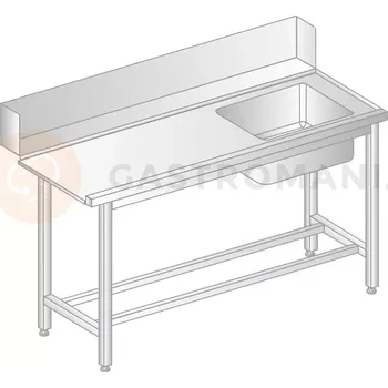 Počítačový stůl Stůl pro nakládání do myčky nádobí z nerezové oceli s dřezem 1300x760x850 mm | DORA METAL, DM-3247