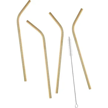 Nerezová brčka s kartáčkem set 5 ks zlatá