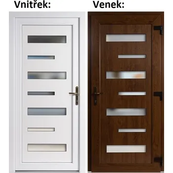 Vchodové dveře Soft Vchodové plastové dveře 6100 Zlatý dub / Bílá 98x198 cm, pravé, otevírání VEN