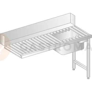 Počítačový stůl Válečkový stůl pro nakládání do myčky nádobí z nerezové oceli s dřezem 1100x760x850 mm | DORA METAL, DM-3275
