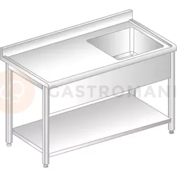 Nerezový dřez Stůl přístěnný z nerezové oceli s dřezem, poličkou, zadní lištou a okapovou lištou 600x600x850 mm | DORA METAL, DM-S-3201