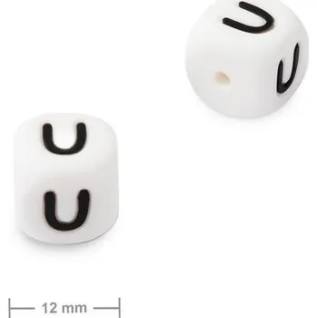 Korálek Silikonový korálek kostka 12 mm s písmenem U