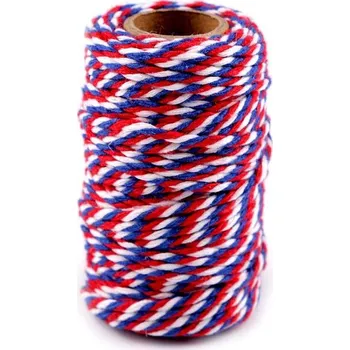 Příze Bavlněná šňůra Ø2 mm - 4 bílo červená modrá