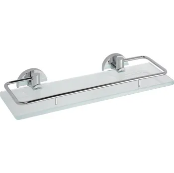 Policová skříň Sapho X-ROUND E skleněná polička s výklopnou hrazdou 300x130mm, mléčné sklo, chrom