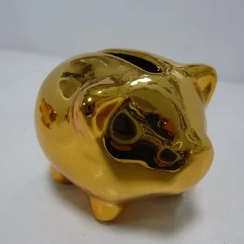 Vánoce Prasátko lesklé zlaté pokladnička - malé 5 cm