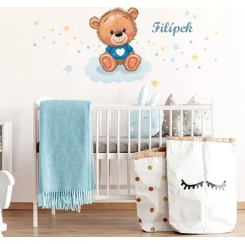 Samolepící dekorace Nálepky na zeď medvídek se jménem modrá - Plotbase, s.r.o., 45x60cm