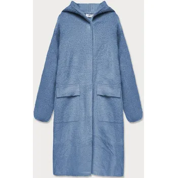 Dámský kabát Světle modrý přehoz přes oblečení á la vlna s kapucí (B3006) odstíny modré L (40)