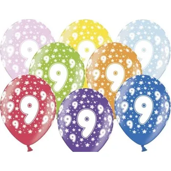 Silné Balónky 30 cm metalické mix - Birthday No.9 - PartyDeco