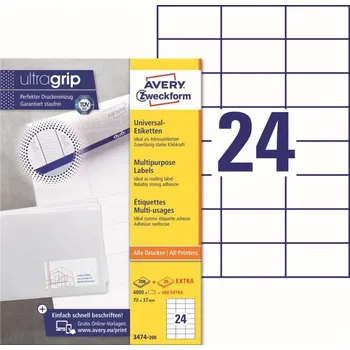 Samolepící etiketa Samolepící etikety Ultragrip 70 x 37 mm, 220 listů A4 3474-200