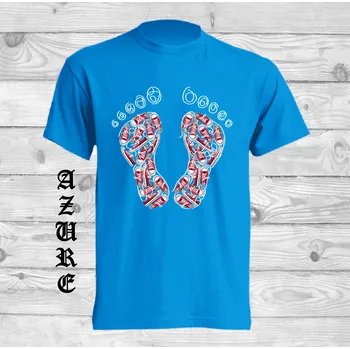 Chlapecké oblečení detske-levne-bavlnene-tricko-potisk-stopy-tenisky Barva: Azure - azurově modrá, velikost: 152