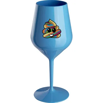 Sklenice DUHOVÉ VESELÉ EE - modrá nerozbitná sklenice na víno 470 ml