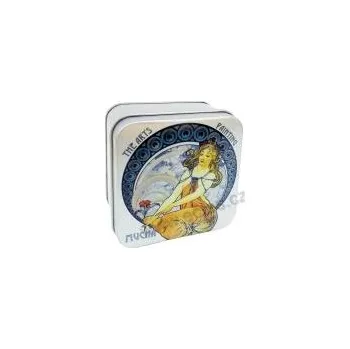 Dóza na potraviny PAINTING The Arts A.Mucha plechová dóza stříbrná s dotiskem na víčku 7418/40