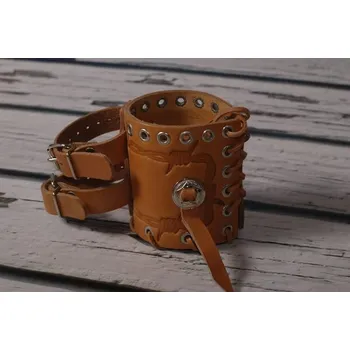 Držák do auta Bikersmode držák nápoje BP kožený světle hnědý zdobení končak