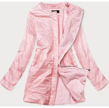 Růžová dámská bunda s mechovitým kožíškem pro přechodné období (M-1733) odstíny růžové S (36)