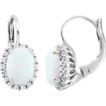 Náušnice Náušnice bílé zlato Ovál střed syntetický opál bílý v krapnách