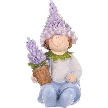 Dekorace levandulový panáček sedící, 6 x 12 x 7 cm, polyresin, fialová