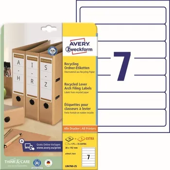 Papír Recyklované etikety na pořadače Ultragrip 38 x 192 mm, 30 listů A4 LR4760-25
