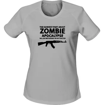 Dámské tričko Dámské funkční tričko Zombie Apocalypse Kalashnikov AKM - světle šedá