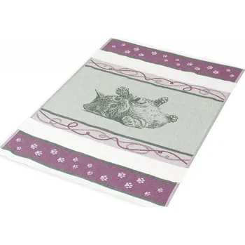 Utěrka Kuchyňská utěrka fialová, Kotě a tlapky, 50x70 cm (Kuchyňské utěrky s kočkou, kočka)