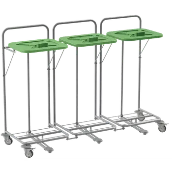 Odpadkový koš VK 120 - 3N vozík na třídění odpadu a prádla, nožní otevírání plast - VK - zelený