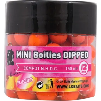 Boilies LK Baits Mini Boilies in Dip Compot N.H.D.C 12mm 150ml Fluoro