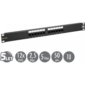 Patch panel 19'' patch panel Solarix 12 x RJ45 CAT5E UTP 150 MHz černý 1U SX12-5E-UTP-BK 24000120