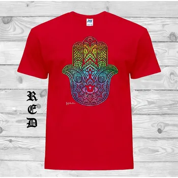 Dívčí oblečení detske-levne-bavlnene-tricko-potisk-hamsa-bozi-ruka Barva: Red - červená, velikost: 164