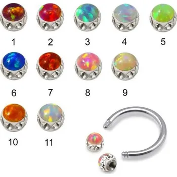 Piercing Piercingate Piercing podkova s opálem PPO00108 - Barva/Motiv: 11, Kuličky: 3 mm, Průměr podkovy: 6 mm, Průměr tyčky: 1,2 mm