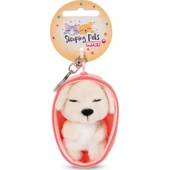 NICI klíčenka Spící pejsek 8cm béžový, košík broskvový