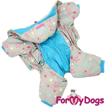 Obleček pro psa FOR MY DOGS Overal BEIGE STARS, šedo-modrý, Velikost: 18/XL
