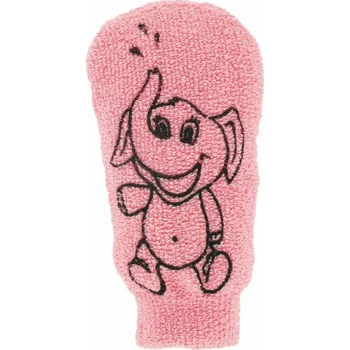 Dětská mycí žínka - bavlna - velká - s obrázkem Sloníka, růžová Förster´s