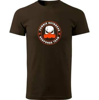 Pánské tričko Tričko Zombie Outbreak Response Team Gas Masked Skull - hnědá