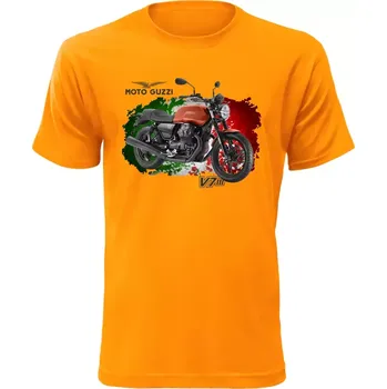 Pánské tričko s motorkou Moto Guzzi V7 oranžové