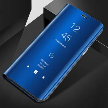 Pouzdro na mobilní telefon Zrcadlový plastový flip obal pro Samsung Galaxy A8 2018 A530F - modrý