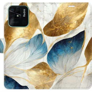 Pouzdro na mobilní telefon Flipové pouzdro iSaprio - GoldBlue Leaves - Xiaomi Redmi 10C