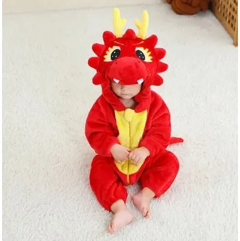 Karnevalový kostým Dětský kostým/plyšový overal pro nejmenší - Dinosaurus, Tygr, Jednorožec Varianta: Červený dinosaurus, Velikost: 80/6-12 měsíců