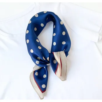 Šátek Hedvábný šátek modrý s krémovými puntíky 53x53 cm v dárkovém balení, HEDVÁBNÝ SVĚT