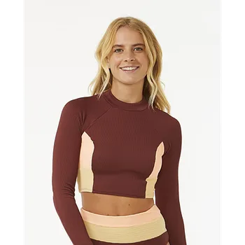 Dámské plavky Plavky Rip Curl BLOCK PARTY SPLICED CROP L/S Plum velikost M