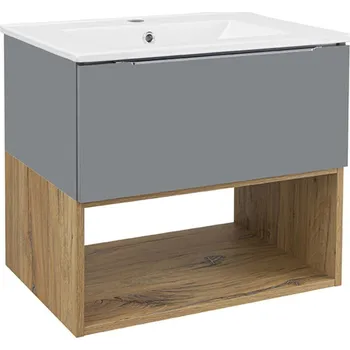 Koupelnový nábytek A - Interiéry Skříňka s umyvadlem Noel 60 G šedá lak/dub country, 61,5x56,4x47