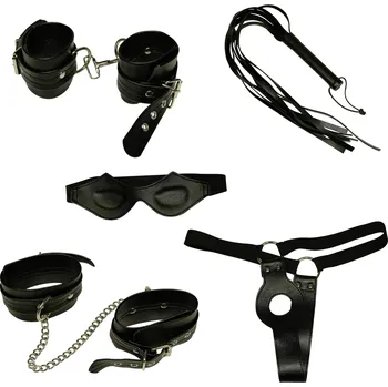 Kvalitní poutací 5-ti dílná sada Bad Kitty - pouta, bič, maska, pás s otvorem