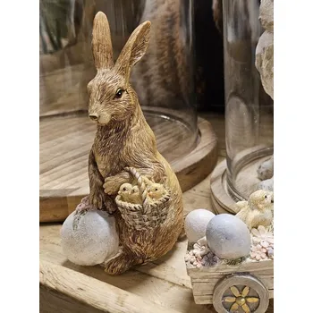 Bytová dekorace Dekorace socha králík s vajíčkem a kuřátky - 9*7*14 cm