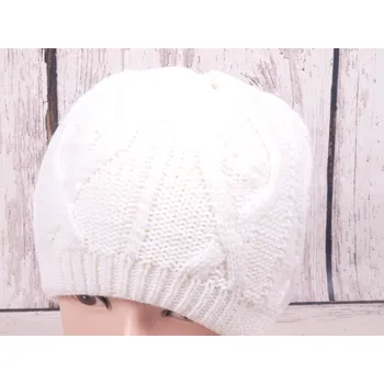 Čepice Zimní pletená čepice bílá pletená teplá dvouvrstvá