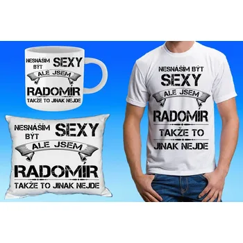 Pánské tričko RADOMÍR dárkový set se jménem 152 (tričko, polštářek a hrneček se jménem )