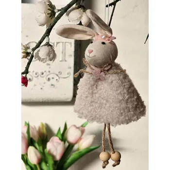 Velikonoční dekorace Béžový závěsný velikonoční králíček Magiccal - 8*3*16 cm