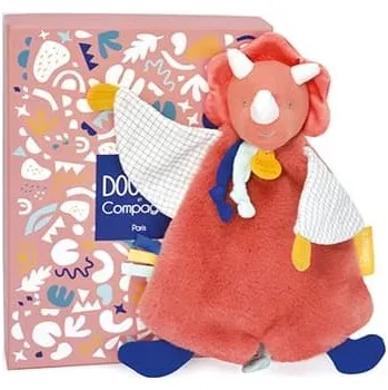 plyšák Doudou Dárková sada - Plyšový usínáček dinosaurus oranžový 25 cm